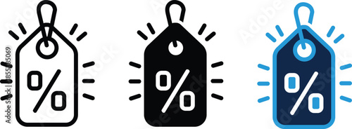 Sale or discount symbol visual price tag featuring a percent sign and radiating lines