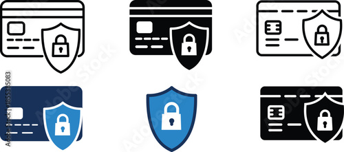 Credit card security symbol with shield and lock sign