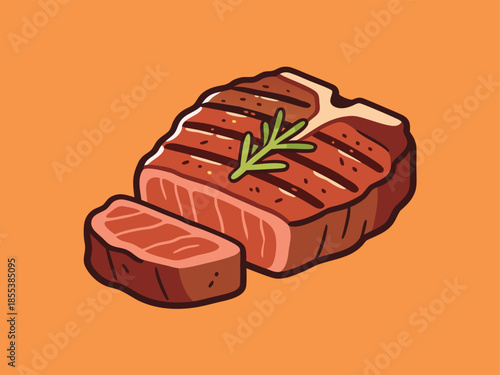 Delicious Grilled Steak with Rosemary Sprig.