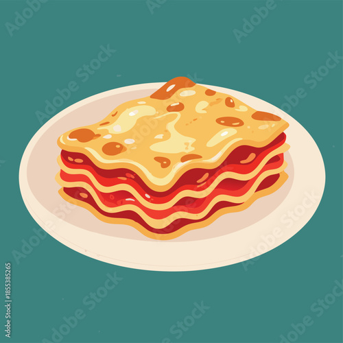 Delicious Lasagna Slice on a White Plate.