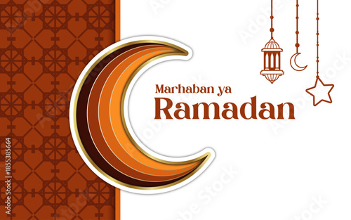 Marhaban Ya Ramadan Greeting Background with Golden line moon