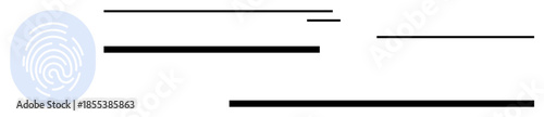 Fingerprint icon paired with horizontal lines suggests identity verification, data access, technology, biometrics, security systems, personal authentication, network protection. Ideal