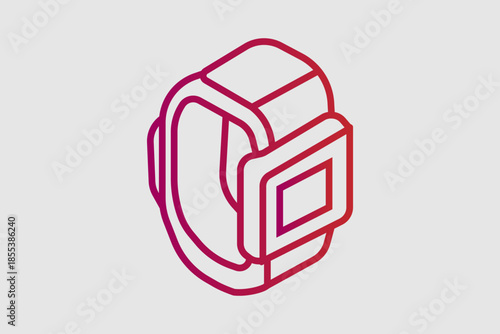 The image presents an isometric line art illustration of a smartwatch or fitness tracker.