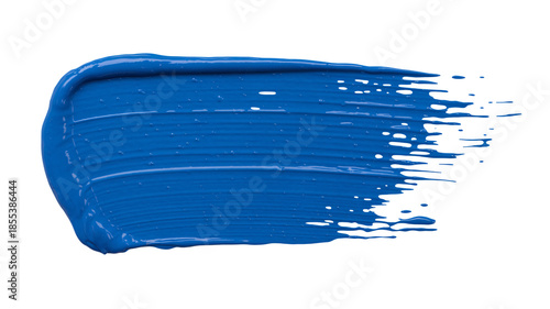 Blue paint stroke in abstract expressionist style with vibrant color and textured brushwork on white background for art design