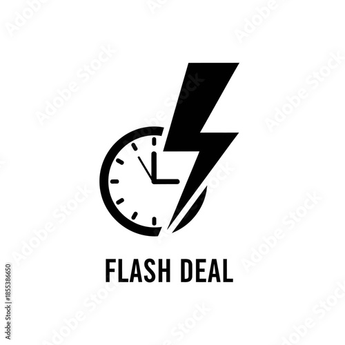 Flash Deal Clock Lightning Bolt Symbol.