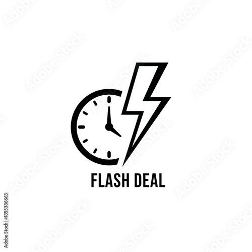 Flash Deal Clock Lightning Bolt Symbol.