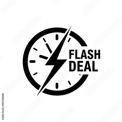Flash Deal Clock Logo with Lightning Bolt.