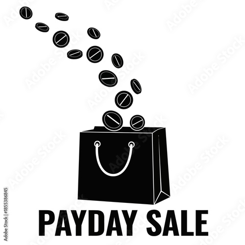 Payday Sale Promotion Money Falling into Shopping Bag Icon.