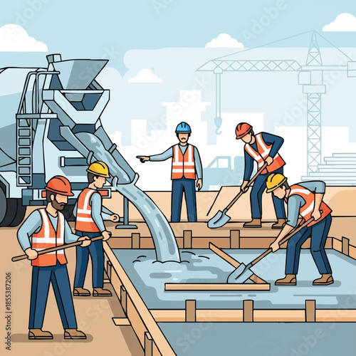 Construction Workers Pouring Concrete.