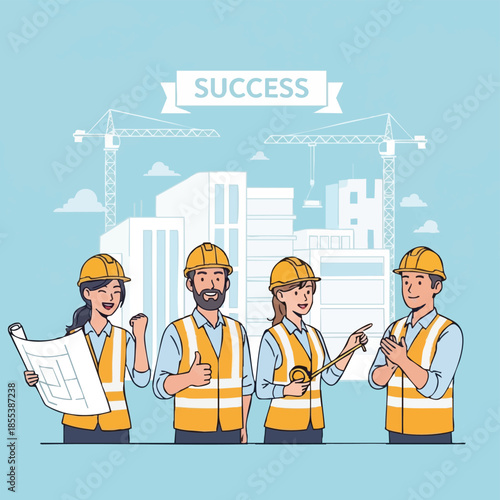 Construction team achieving success together.