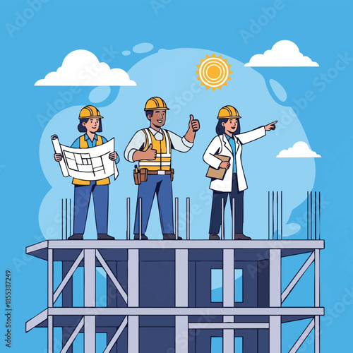 Construction Team Planning Project on Building Site.