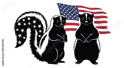 Patriotic skunks with american flag