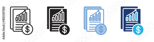 Financial statement icon set multiple style collection