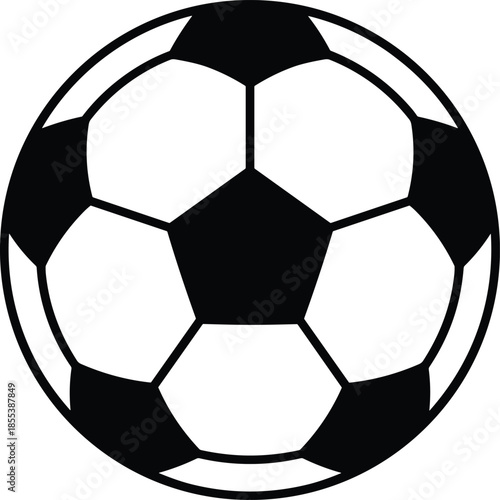 Soccer football ball icon illustration, classic black and white sports symbol, team game equipment, athletic competition graphic design