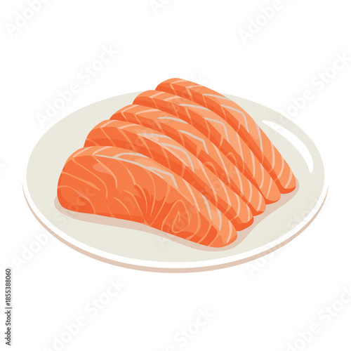 Fresh Salmon Slices on a White Plate.