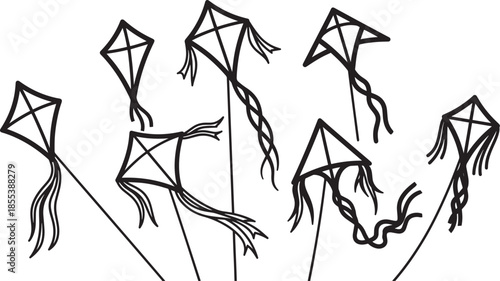 Minimal line art kite set symbolizing Makar Sankranti 