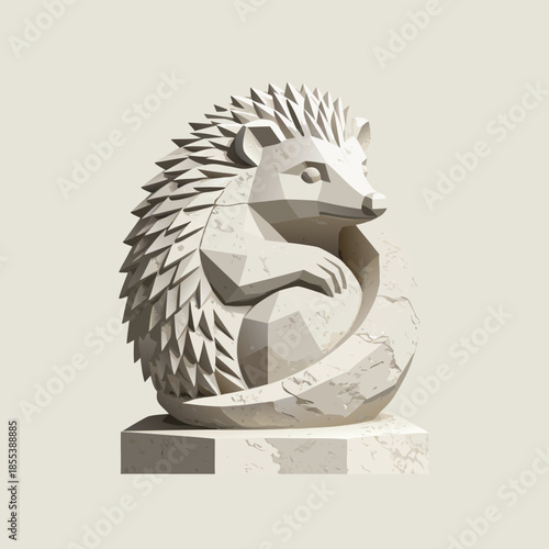 Geometric Hedgehog Sculpture on Pedestal.