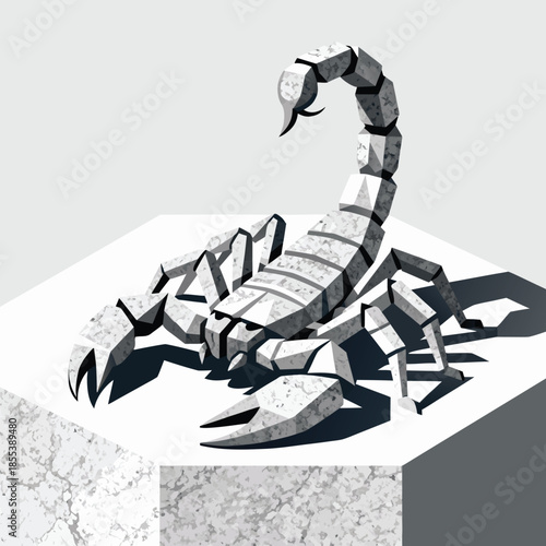 Geometric Scorpion Sculpture on Pedestal.