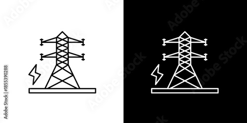 Stylized power transmission pylon icon with lightning bolt representing electrical energy and grid infrastructure; essential modern electricity supply technology symbol