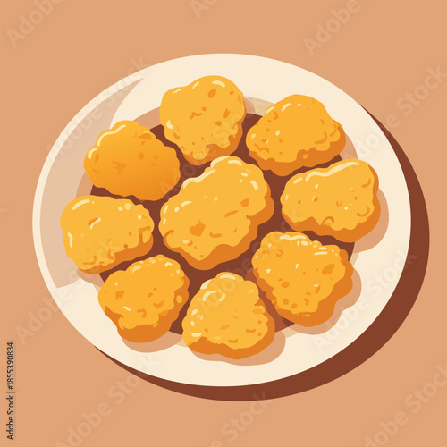 Golden Chicken Nuggets on a White Plate.