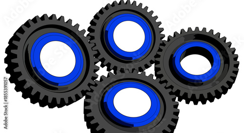 A collection of four interconnected gears, rendered as a vector graphic, symbolizing mechanical processes, engineering solutions, and industrial design on a white background.