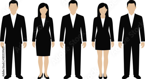 Business people illustration set with men and women wearing formal suits, professional office staff characters, modern flat vector design