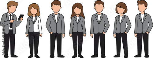 Business people illustration set, men and women wearing corporate suits, professional office staff characters, modern flat vector design isolated