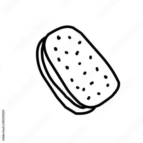 Simple black line art drawing of an ice cream sandwich or biscuit