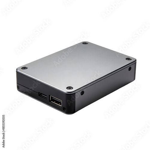 Black and Silver Electronic Device with USB Port on Transparent Background