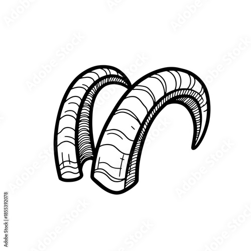 Pair of Curved Animal Horns Illustration.