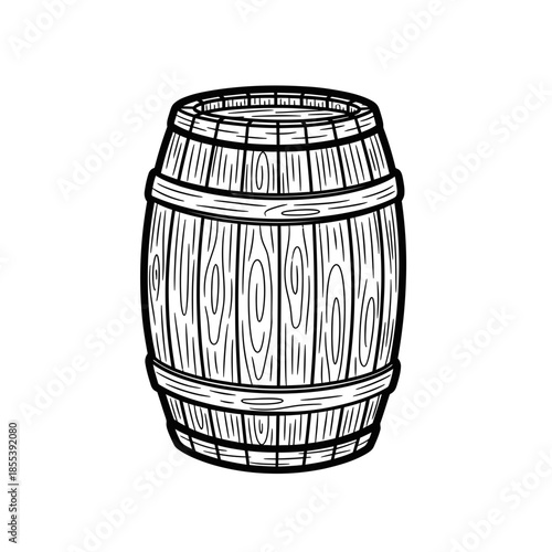 Wooden Barrel Illustration with Bands.