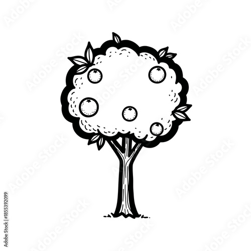 Simple Black and White Tree Illustration.