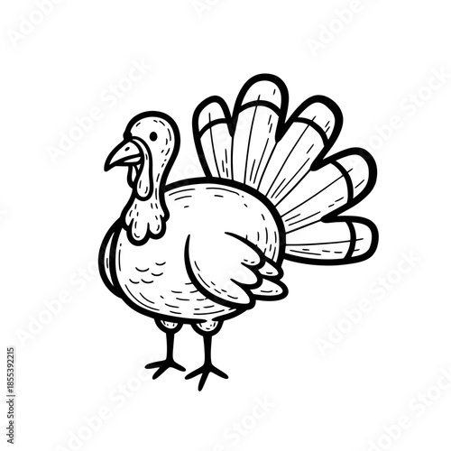 Black and White Cartoon Turkey Illustration.