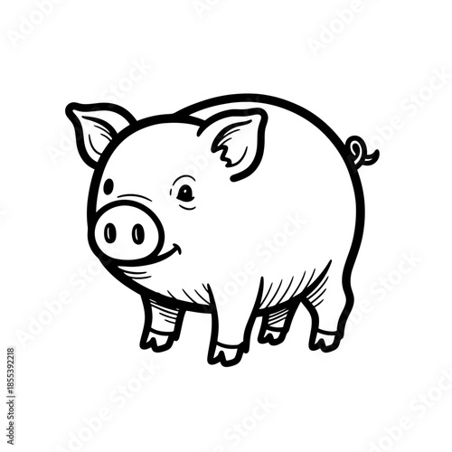 Cartoon Pig Illustration with Simple Design.