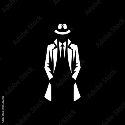 simple silhouette of a man wearing coat and hat like detective spy