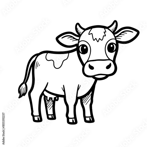 Cartoon Cow Standing with Curious Expression.