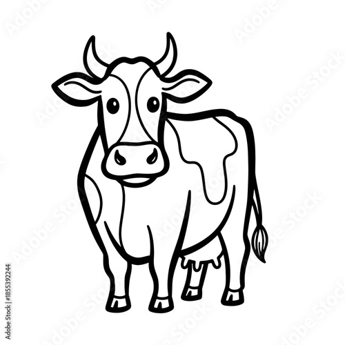 Simple Black and White Cow Illustration.