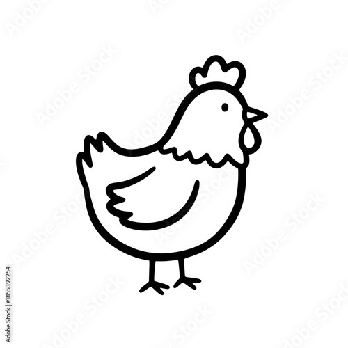 Simple Black and White Chicken Illustration.