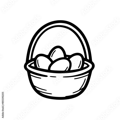 Basket of Eggs Simple Line Art.