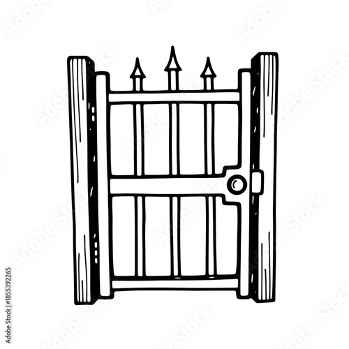 Wooden Gate with Metal Fencing Details.