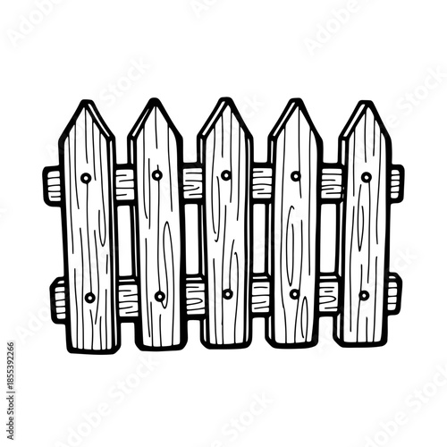 Wooden Fence Illustration with Pointed Pickets.