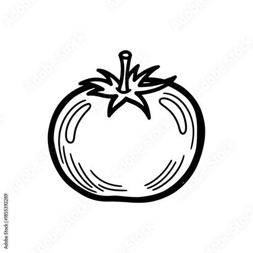 Simple Black and White Tomato Illustration.