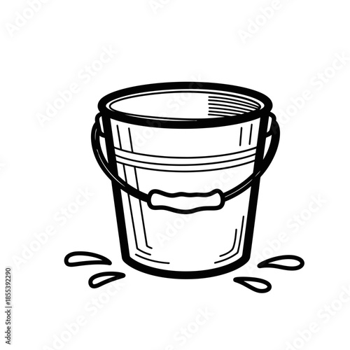 Black and White Metal Bucket Illustration.