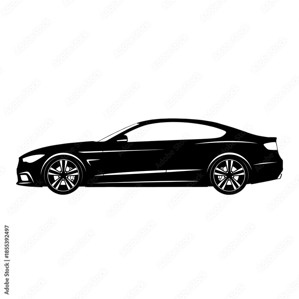 Obraz premium Black Luxury Sedan Car Side Profile in Night Scene