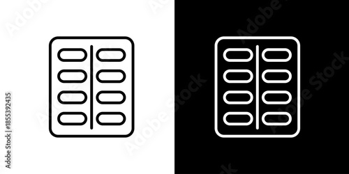 Pills in blister pack icon for medical or pharmaceutical concepts, digital illustration