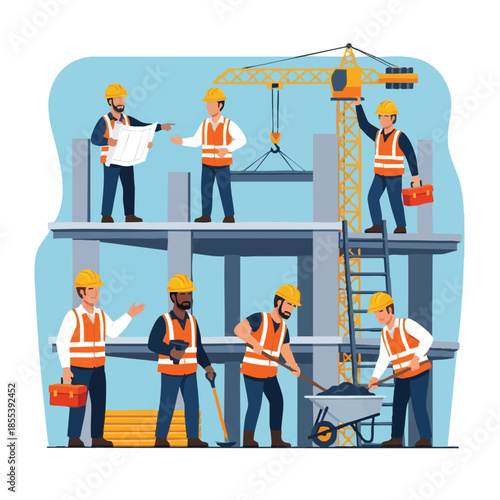 Construction Site Workers Building Project Safety Gear Teamwork.