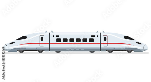 Side view vector illustration of a modern high-speed train with sleek design, showcasing advanced technology and efficient transport on a clean background.