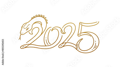 Chinese New Year 2025 celebration illustration featuring a stylized dragon and golden numbers