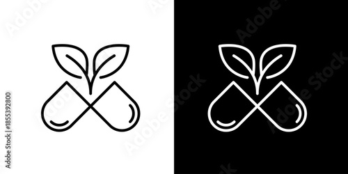 Icon representing health and wellness, with a capsule intertwined with plant leaves for a natural approach to healthcare