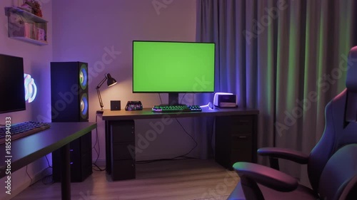 interior of a modern office with green screen